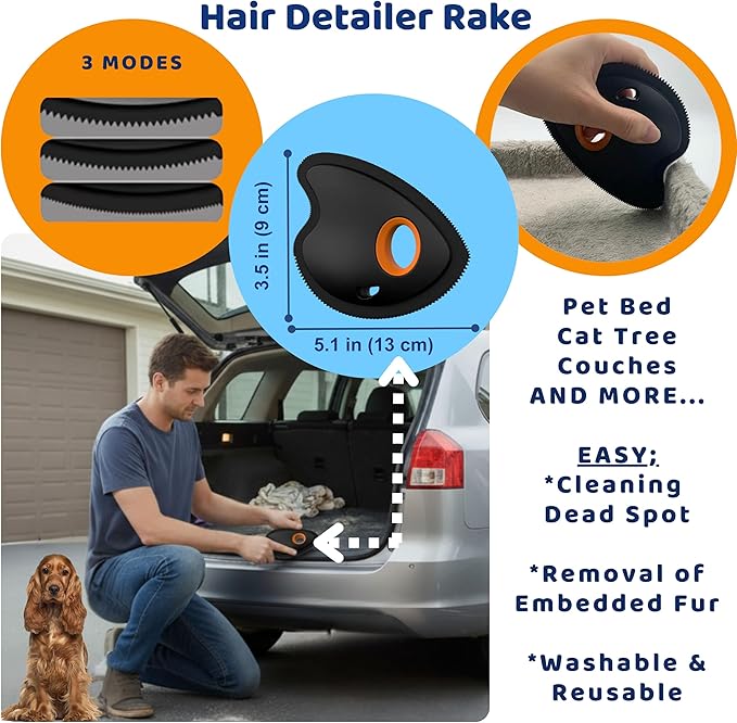 Reusable Pet Hair Remover for Laundry, Removes Dog & Cat Fur, Lint & Dander from Clothes, Furniture and Car Interior, Multi Surface Cat & Dog Fur Removal Tool, 3 in 1 Bundle