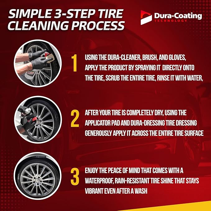 Dura-Dressing XL Total Tire Kit - Double Size Car Kit - Tire Dressing, Cleaning and Restoration Kit for Cars - High Gloss Coating to Renew and Protect Your Tires - Made in USA