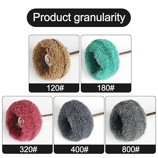 FPPO 100PCS Abrasive Buffing Polishing Wheel Set for Rotary Tool,Mini scouring pad Brush Polishing kit, Removal of Rust,Deburring on Metal Surface,with 3mm Mandrel