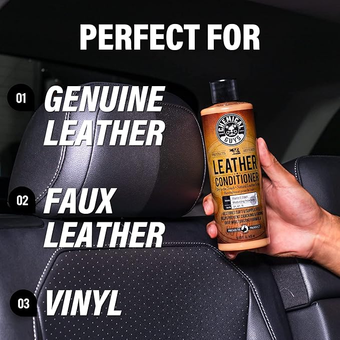 Chemical Guys SPI_109_04B Leather Cleaner and Conditioner Complete Leather Care Kit (2 - 4 fl oz Bottles) with ACC_S95 Long Bristle Horse Hair Leather Cleaning Brush, 1 Pack (3 Item Bundle)