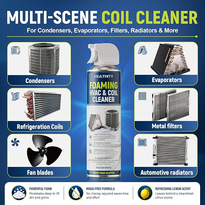 Foaming AC Coil Cleaner: High-Performance No-Rinse Foam Formula Deep Cleaning for Evaporator and Condenser Coils Household Air Conditioner Maintenance for Homeowners - 19 Oz