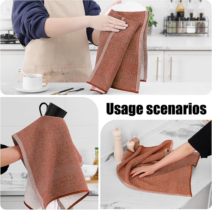Homaxy Premium Kitchen Towels(18”x 28”, 3 Pack), Large Cotton Kitchen Hand Towels, Flat and Terry Dish Towels, 380 GSM Highly Absorbent Tea Towel Set with Hanging Loop, Rust