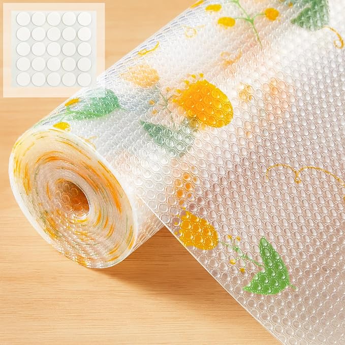 Beautysaid Shelf Liner Non Adhesive — EVA Drawer & Cabinet Liner, Waterproof Non Slip Kitchen Shelf Paper, Thick Washable Refrigerator Mat for Cabinet Shelves & Pantry, Floral, 24 in x 10 FT