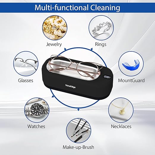 Ultrasonic Jewelry Cleaner – 48KHz Professional 350ml Stainless Steel Tank with Digital Touch Display, Gentle Cleaning for Jewelry, Watches, Eyeglasses, Dentures - Ideal Gift for Mom/Wife