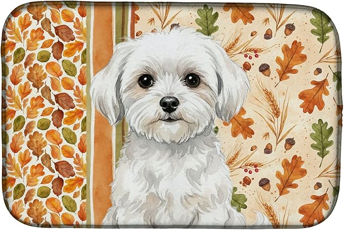 Caroline's Treasures Maltese Heirloom Fall Dish Drying Mat Absorbent Dish Drying Mat Pad for Kitchen Counter Dish Drainer Mat for Countertop, 14 x 21", Multicolor