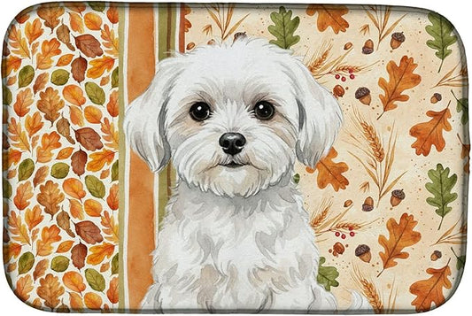 Caroline's Treasures Maltese Heirloom Fall Dish Drying Mat Absorbent Dish Drying Mat Pad for Kitchen Counter Dish Drainer Mat for Countertop, 14 x 21", Multicolor