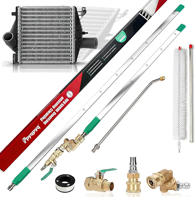 47" & 24" & 15" Radiator Cleaning Wand 3-Piece Set, 4500 PSI Stainless Steel Dual Water/Air Radiator Cleaner with Pressure Washer Gun Adapter & Tips for Cars, Trucks, Heavy Equipment,