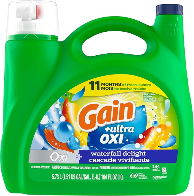 Gain Liquid Laundry Detergent with Odor Defense, Waterfall Delight Scent, Laundry Soap For HE Washing Machines, 177 fl oz, 134 Loads (Packaging May Vary) (Pack of 2)