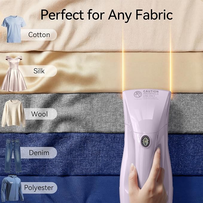 HiLIFE Steamer for Clothes, Portable Handheld Design, 240ml Big Capacity, 700W, Strong Penetrating Steam, Removes Wrinkle, for Home, Office(ONLY FOR 120V) (Pale Lilac)
