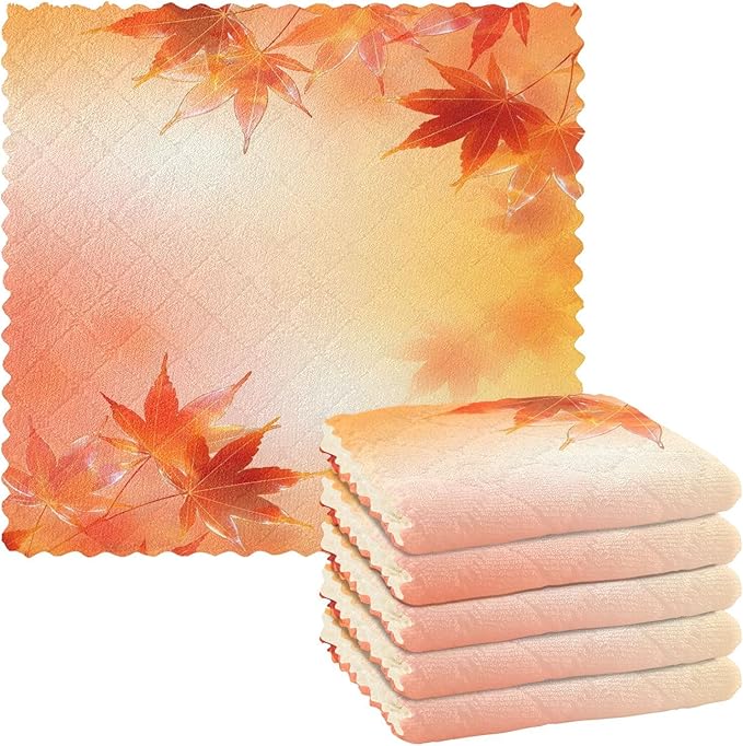 senya Thanksgiving Day Kitchen Dishcloths, Thanksgiving Autumn Leaves Golden Maple Leaves Cloth Dish Towels 6 Pack Super Absorbent Dishtowels Reusable Cleaning Cloths
