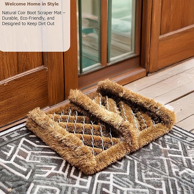 Gardenised Heavy-Duty Boot Scraper Brush Natural Coir Bristles on Durable Wire Frame for Outdoor Mud and Dirt Removal, Ideal for Cleaning Work Boots Hiking Shoes and Garden Footwear, 12x14 Inches