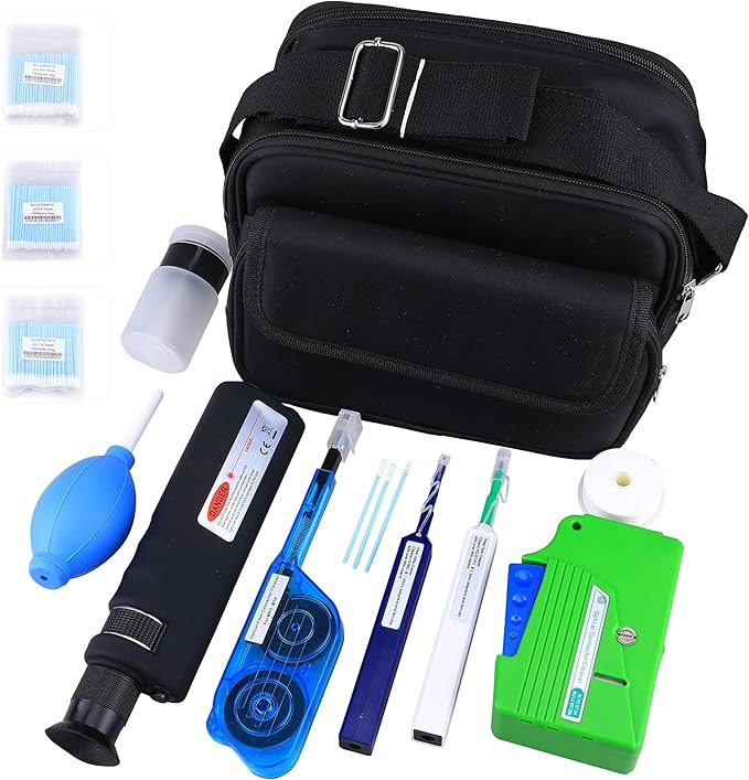 FTTH Fiber Optic Cleaning Kit with Cassette for FC/SC/ST/LC/MU/MPO Connectors - 1.25mm/2.5mm Fiber Cleaner Pen & Microscope