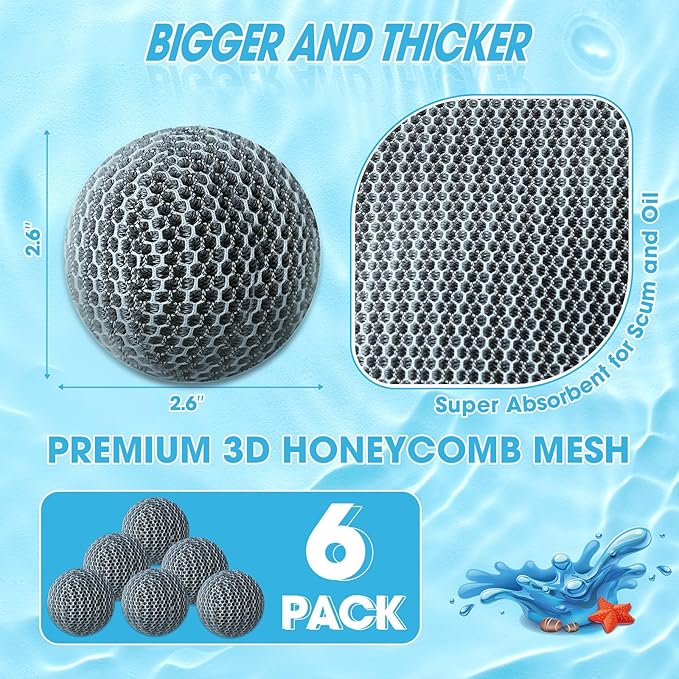 Hot Tub Scum Absorber, Spa & Pool Scum Eliminating Balls,Hot Tub Scum Balls,Scum Sponge for Spa Hot Tub, Hot Tub Accessories, Oil Absorbing Sponge for Hot Tub Skimmer (Gray-6 Pack)