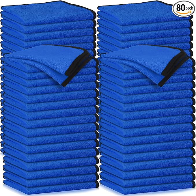 Tallew 80 Pcs Microfiber Towels:16"x16" Microfiber Drying Towels Bulk Micro Fiber Car Cleaning Cloth for Cars Drying Washing Polishing Office Windows Cleaning Household Supplies (Blue)