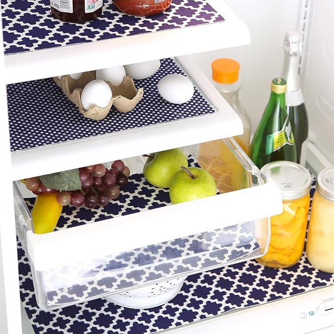 DII Fridge Liner Collection Non-Adhesive, Cut to Fit, 12x24, Navy Lattice, 6 Piece