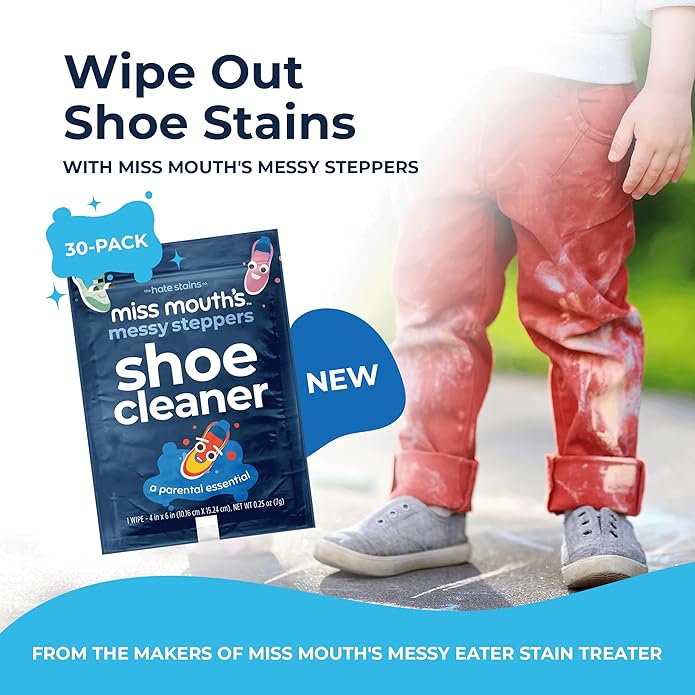 Miss Mouth's Messy Steppers Shoe Cleaner - 4oz Spray and Shoe Cleaning Kit Brush with 30 Pack Wipes