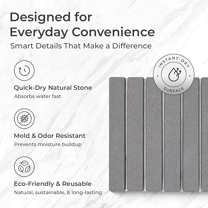 Stone Drying Mat for Kitchen Counter, Extra Large Stone Dish Drying Mat 23.6 x 15.5 in, Quick Drying Matt Kitchen Counter for Dishes, Soapstone Dish Mat, Quick Dry Gray Diatomite Sink Pad