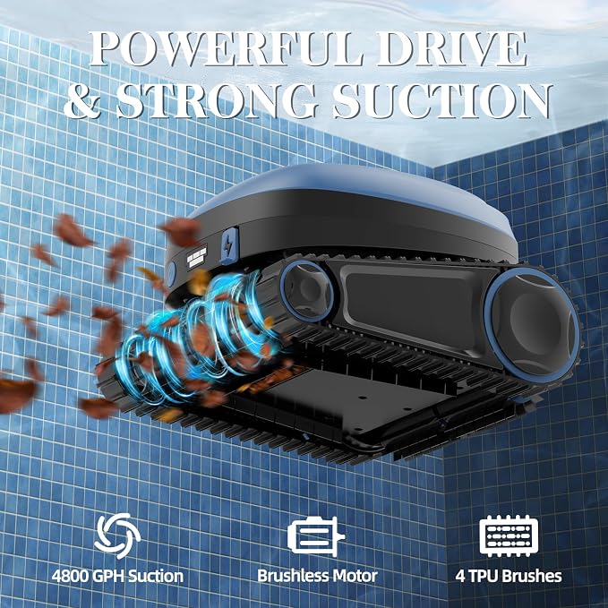Robotic Pool Vacuum, 3-in-1 Cordless Pool Cleaner for Inground & Above Ground Pools, Wall & Waterline Cleaning, Smart Navigation, Self-Parking