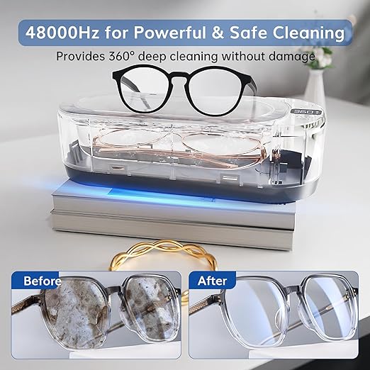 Upgraded KUNPHY Ultrasonic Jewelry Cleaner with 50ml Solution, 48KHZ, 12OZ Capacity, Ultrasonic Cleaner with 3 Digital Timer, Touch Control, Idea for Jewelry, Eyeglass, Rings, Diamond