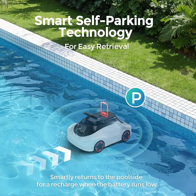 C5 Robotic Pool Cleaner, Cordless Pool Vacuum for Above-Ground & Inground Pools up to 2,200 Sq.Ft, Strong Suction, 180-Min Runtime, Smart Auto-Parking & 2.7L Large Debris Basket