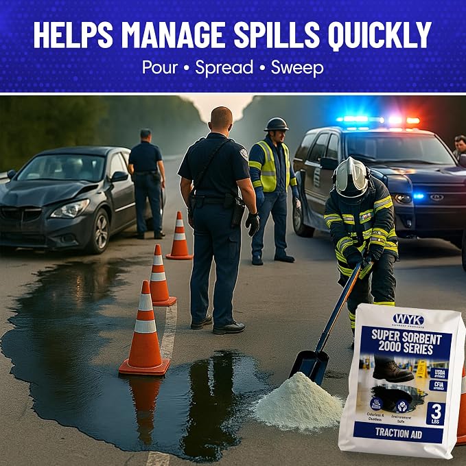 WYK 16lb Super Sorbent 2000 Series – Industrial Oil Absorbent Granules & Traction Agent for Spills, Leaks & Safety Maintenance – Fast-Acting Multi-Purpose Spill Absorber