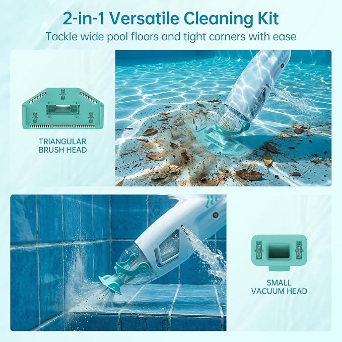 Cordless Handheld Pool Vacuum 18.5 GPM, Above Ground Pool Vacuum Cleaner with 60 Mins Runtime & 6ft Telescopic Pole, 45W Strong Suction Hot Tub Vacuum for Pools, Spas, Steps, Sand, Leaves