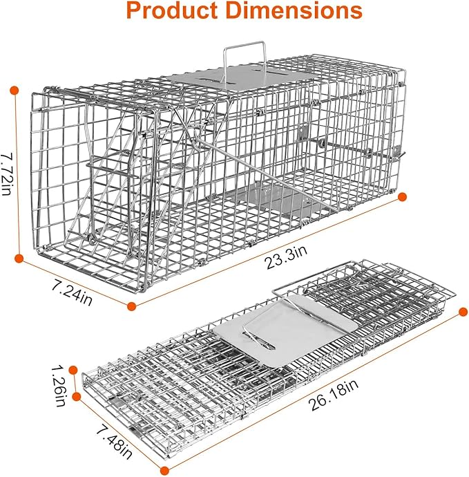 Live Animal Trap Cage Humane Collapsible Cat Trap Cage 1-Door Folding Skunk Traps for Catch and Release Small Raccoons Beavers Squirrel Groundhogs Cats Armadillos Skunks