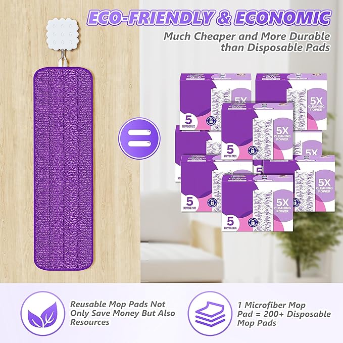 Microfiber Mops for Floor Cleaning - BPAWA Flat Floor Mop with 8 Reusable Washable Mop Pads fit for Swiffer Powermop Kitchen Wet Dry Dust Mop for Hardwood Laminate Wood Tile Ceramic Vinyl Wall Floors