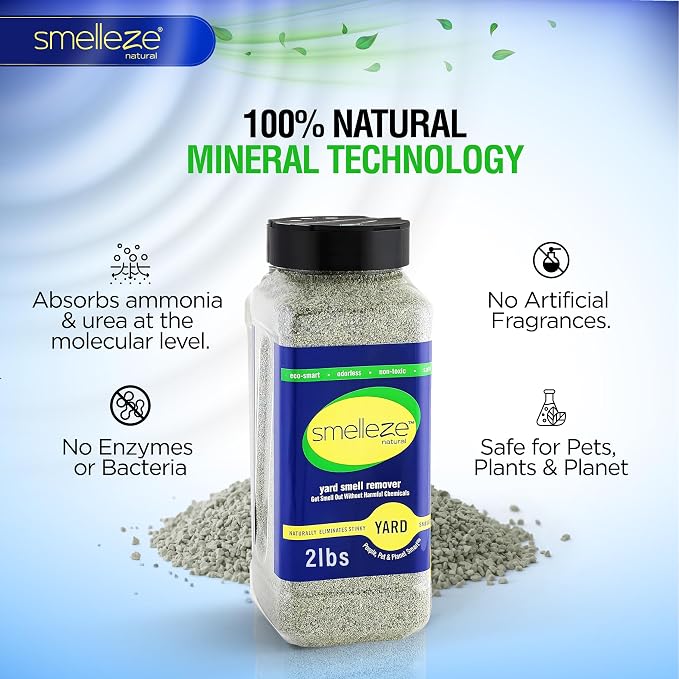 SMELLEZE 2 lb. Yard Odor Eliminator for Dogs – Long-Lasting Turf Cleaner for Pet Urine Outdoor & Poop | Safe for People, Pets, Plants & Planet | Works on Grass, Gravel, Patios & Kennels