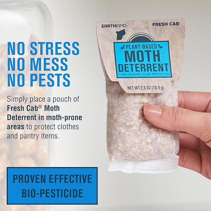 EarthKind Fresh Cab Moth Deterrent - Moth Deterrent for Closet, Pantry & More - DIY Pest Control Pouches - Cedarwood Oil & Geranium Oil - New Packaging - 6-Pack, Extended Release Pouch Pod