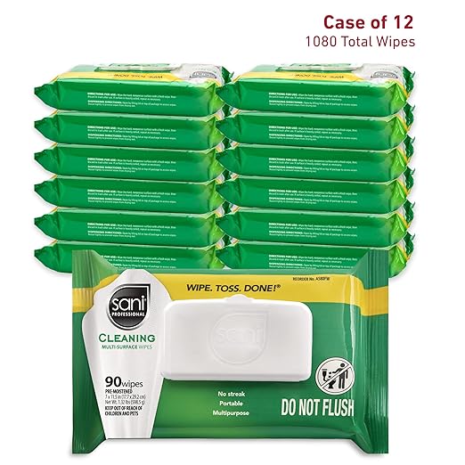 PDI Sani-Professional Cleaning Wipe, Multi-Surface, Fresh Scent, Degreasing, Non - Streak, For Kitchen, Restaurant Tables, Glass, Treated Wood, 90 Count, Pack of 12 (1080 Total Wipes)