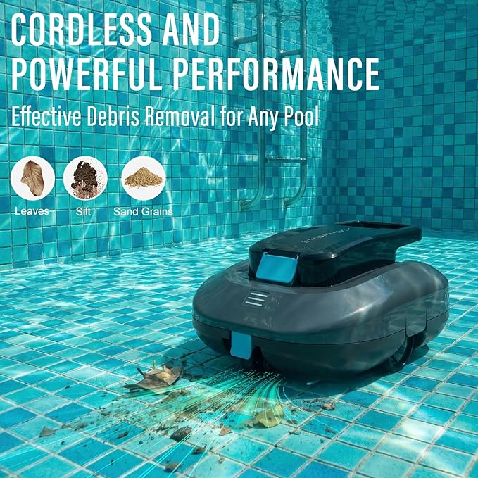STARRYBOT Cordless Robotic Pool Cleaner with Dual high-Efficiency Motors Delivers Strong Suction, Smart Self-Parking,Smart LED Indicator,Pool Vacuum for Above-Ground Flat Pool up to 900 Sq.ft(Gray)