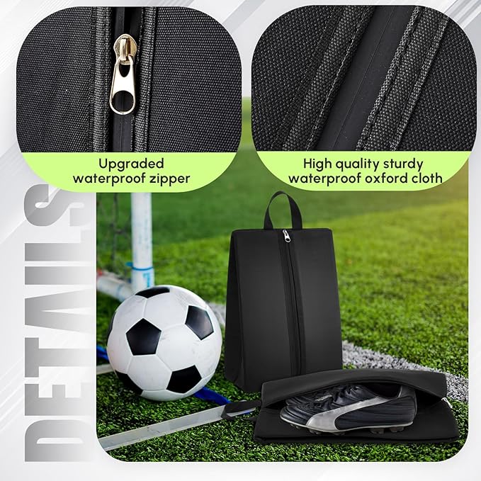 Leinuosen 2 Pcs Smell Proof Cleat Bag for Sport, Odor & Water Resistant, Soccer Football Baseball Golf Shoe Bag with Active Carbon Fabric for Gym & Travel, Fits up to Us Size 14 (Black)