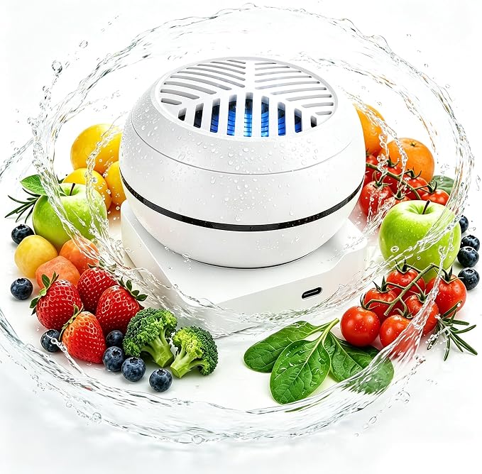 Fruit & Vegetable Purifier, Portable Wireless Deep Cleaning Device, USB Rechargeable Food Purifier for Fruits, Veggies, Meat and Rice, White