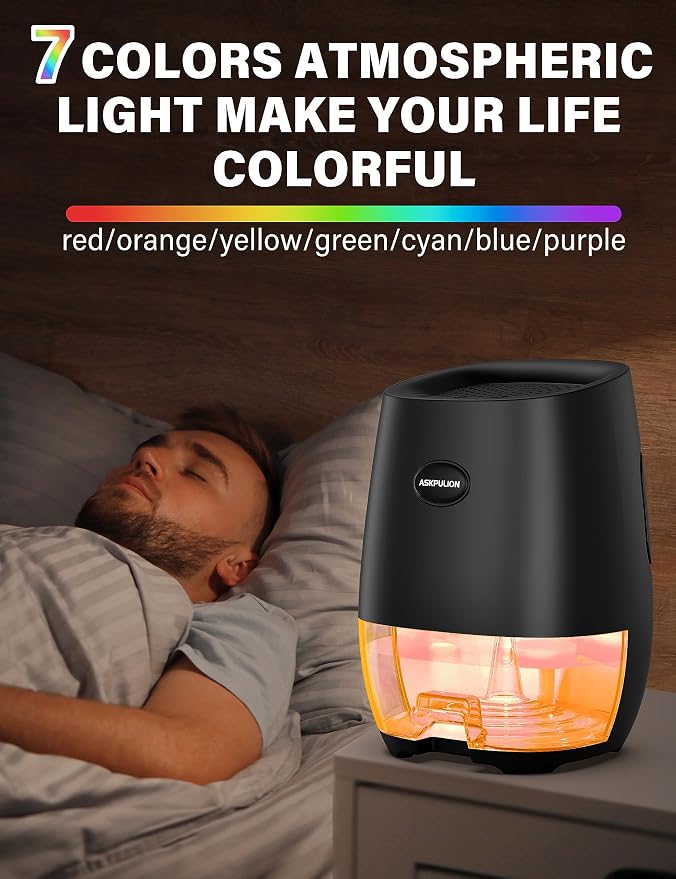 Dehumidifiers for Home, 35oz Small Dehumidifier for Bathroom (300sq.ft) with Auto-off, Sleep Mode, 7 Colors Night Light, Quiet Portable dehumidifier for Bedroom, RV, Closet, Office