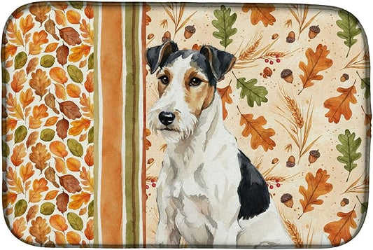 Caroline's Treasures Smooth Fox Terrier Heirloom Fall Dish Drying Mat Absorbent Dish Drying Mat Pad for Kitchen Counter Dish Drainer Mat for Countertop, 14 x 21", Multicolor