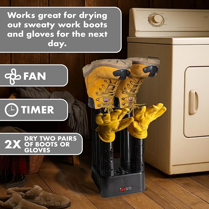 JobSite Boot Dryer - Mighty Dry with Heat Blower Fan - Fast Glove & Shoe Dryer - Helps Reduce Odor