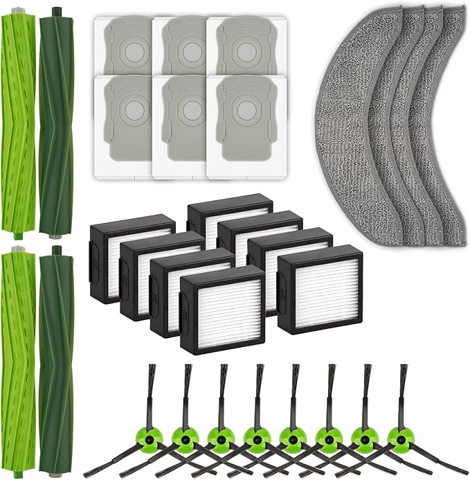 (30 Pack) Combo j7+ Replacement Parts Accessories for iRobot Roomba Combo j7+, Combo j9+, Combo 10 Max Robot Vacuum, 2 Sets Roller Brush, 4 Mop Pads, 8 HEPA Filters, 6 Dust Bags, 8 Side Brushes