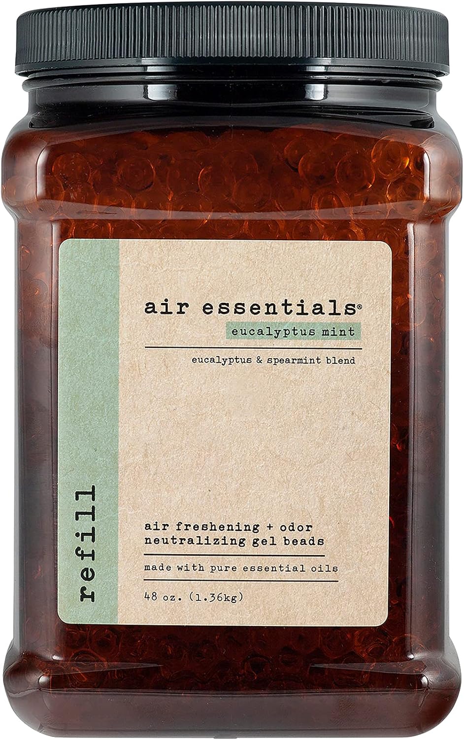 Air Essentials Air Freshener & Odor Neutralizer Gel Bead 48 oz Refill – Odor Eliminator - Made with Pure Essential Oils – Eucalyptus Mint Scent