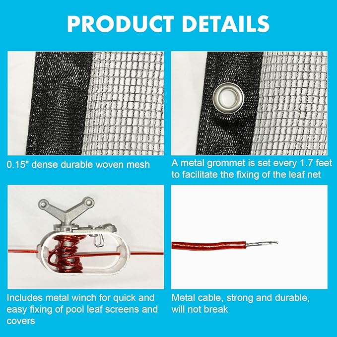 15 x 30 Foot Oval Above Ground Swimming Pool Leaf Net Cover With Winch and Cable, Winter Mesh Pool Cover Leaf Net for 15 X 30 FT Oval Above Ground Pools, Cover Size: 18 X 33 FT (Includes 3-ft Overlap)