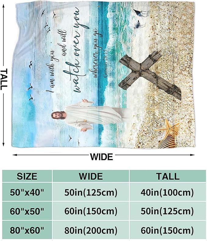 Tijuboni Christian Religious Jesus Throw Blanket Ocean Beach Gifts for Women Men Girls Boys Kids Adults Soft Flannel Fleece Blanket for Couch Sofa Bed Home Decor 50"x60"