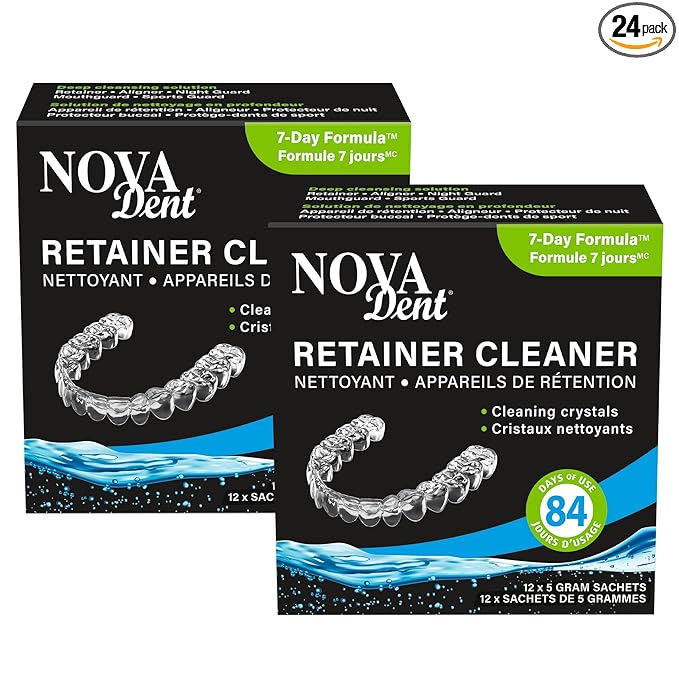 Novadent Retainer Cleaner – for Aligner, Night Guard, Mouthguard, Sports Guard - 168-Day (2 x 12 sachets)