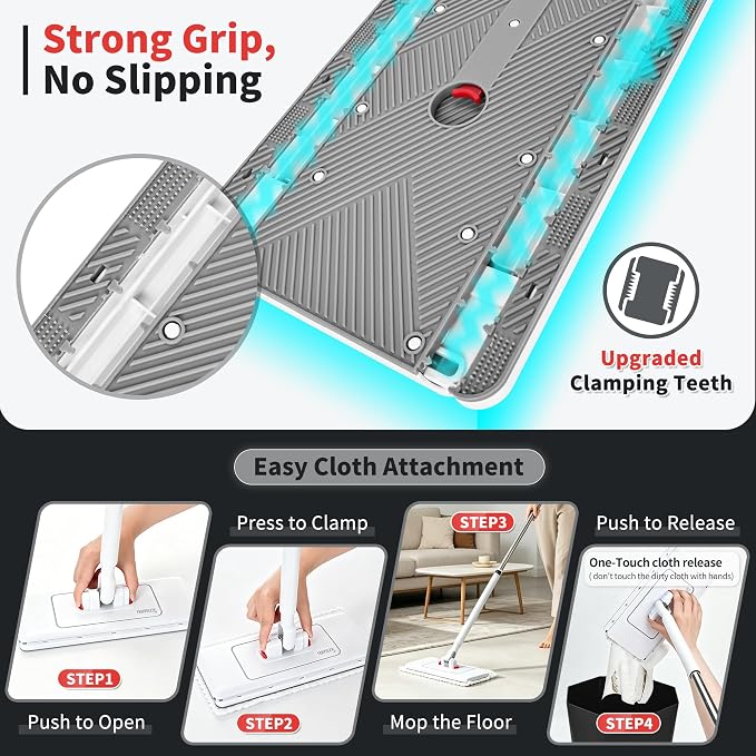 2-in-1 Dual Size Hands Free Flat Mop, Snap Grip Mini & Large Mop Compatible with Swiffer Pads, 15 Dry Pads and Reusable Cloths, Lazy Mops for Hardwood, Tile, Walls & Tight Spaces Cleaning