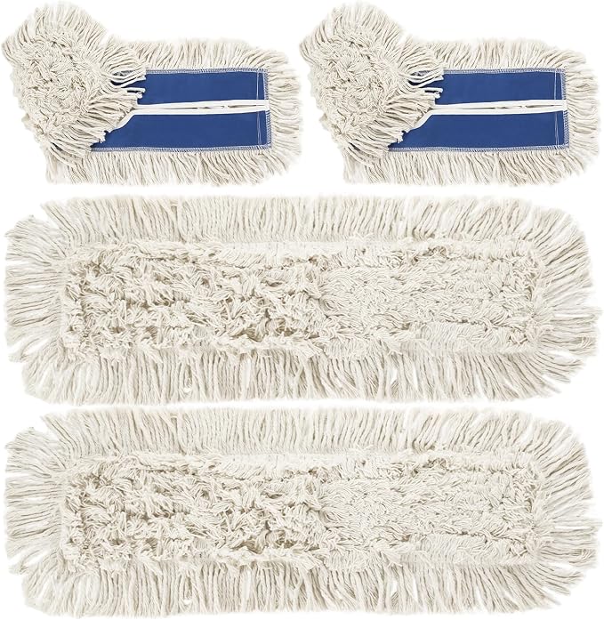 24" 4 Pack Industrial Strength Cotton Dry Dust Mop Head Floor Dust Mop Refill Hardwood Floor Duster Broom Dry Floor Cleaning for Hardwood Ceramic Marble Tile, Fits 24 Inch Frame