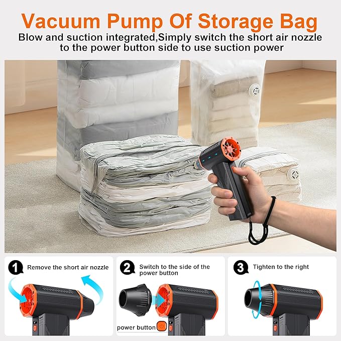 F32 Compressed Air Duster-150000RPM Super Power Electric Air Duster, 3-Speed Adjustable Rechargeable Mini Blower,for PC Keyboard Cleaning, Leaves,Computer, Vacuum Storage Bag.