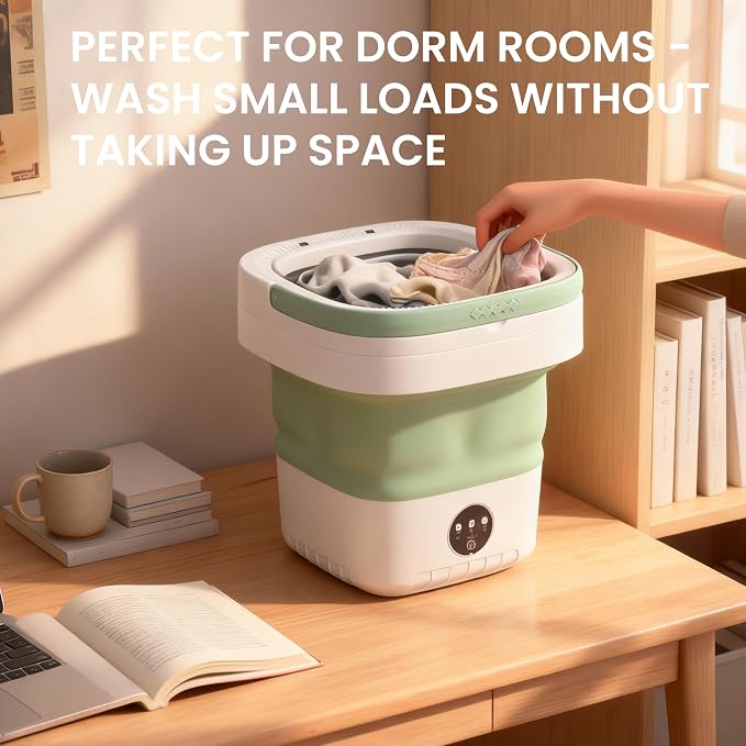 Portable Washing Machine 20L Mini Foldable Washer with Spin Basket, 3 Modes for Travel & Small Spaces,Green