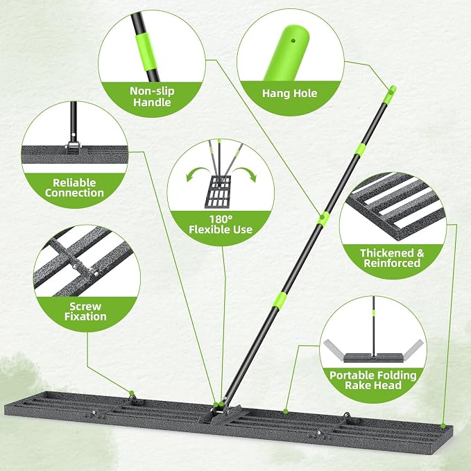 GARDTECH 48x10 Inch Lawn Leveling Rake Heavy Duty Adjustable Handle Yard Tool – Reinforced Steel Landscape Rake for Lawn Leveling, Soil Grading, Golf Course & Backyard Care