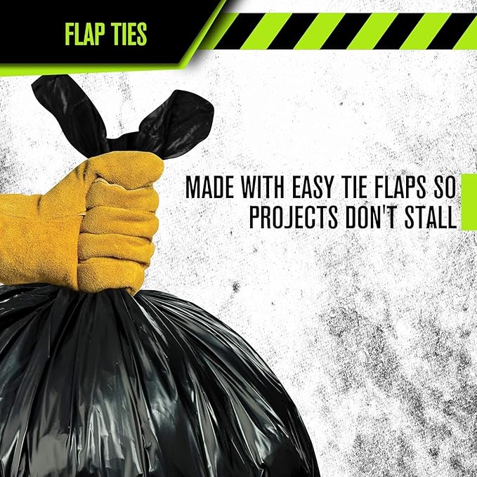 Heavy Duty 45 Gallon Trash Bags - (Huge 100 Pack/w Flap Ties) - 2.0 MIL (Equivalent) 40" x 46" Star Seal Bottom Thick Garbage Bags for Contractors, Lawn, Leaf, Yard Waste Commercial Kitchen