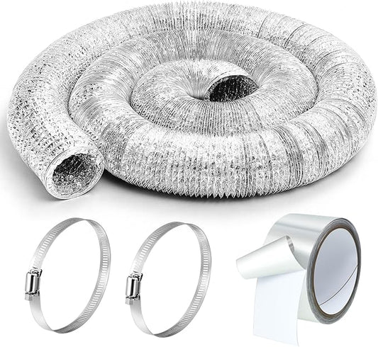 Zonon Dryer Vent Hose 4 Inch X 12 Feet Flexible Aluminum Foil Ducting Non Insulated with Stainless Steel Clamps and Aluminum Tape for Pipe, HVAC Heating Cooling Ventilation and Exhaust(Silver)