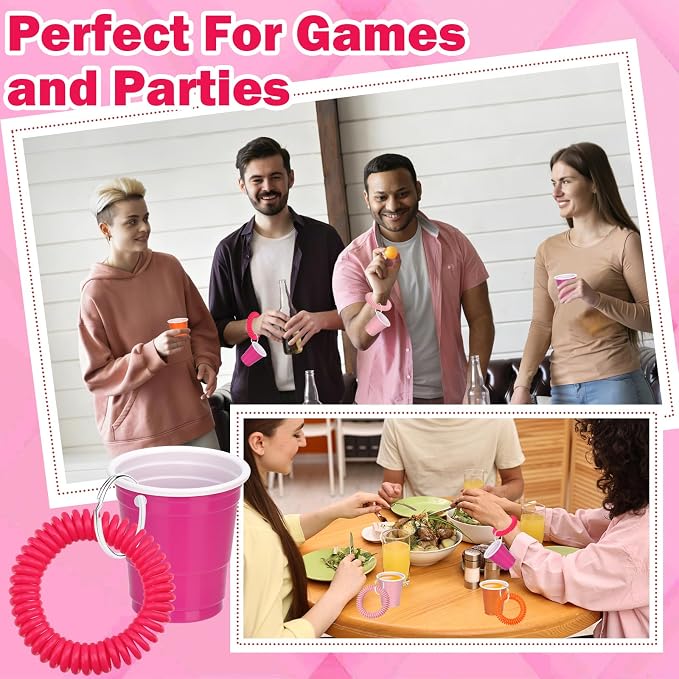 30 Pcs Pink and Orange Shot Cups with Wristband for Party 2oz Disposable Shot Glasses Bulk Plastic Mini Solo Cup with Bracelet for Tequila Sunrise Sunset Summer Bridal Bachelorette Party